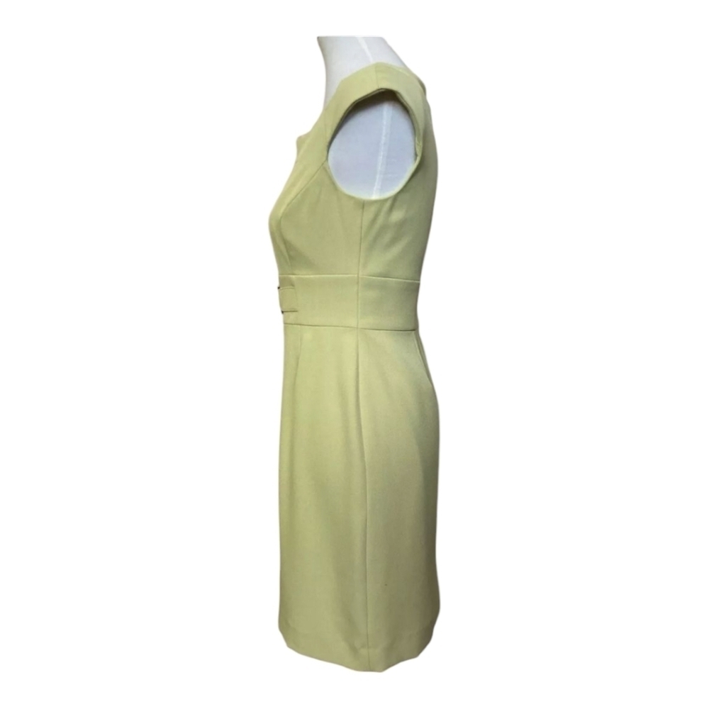Tahari ASL Chartreuse Belted Sheath Dress Cap Sleeve Knee Length Workwear Sz 12 - Picture 4 of 10